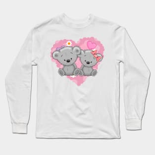 Two cute love bear cubs on the background of a heart Long Sleeve T-Shirt